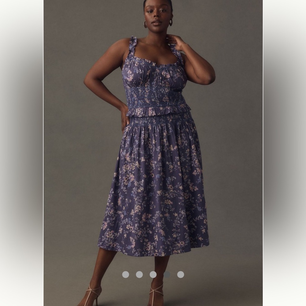 Anthropologie Purple Floral Midi Dress